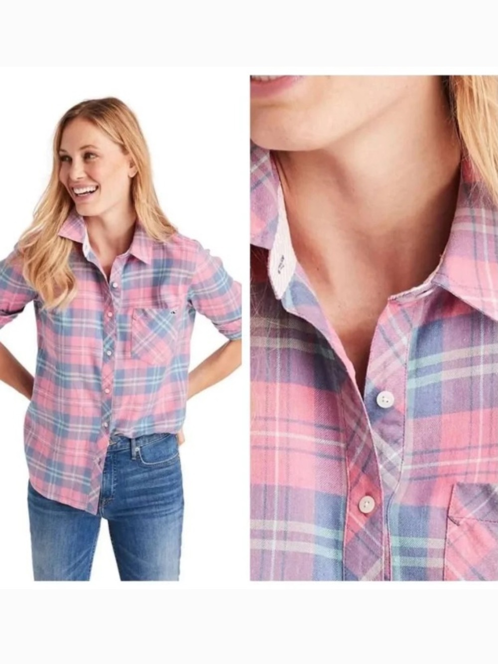 Vineyard Vines Pacific Plaid Chilmark Relaxed Button Down Shirt Size 6